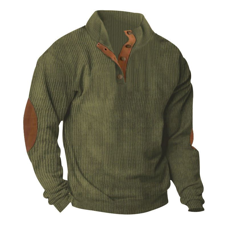 Corduroy Casual Stand Collar Long-sleeved Sweater - Dumlong.com