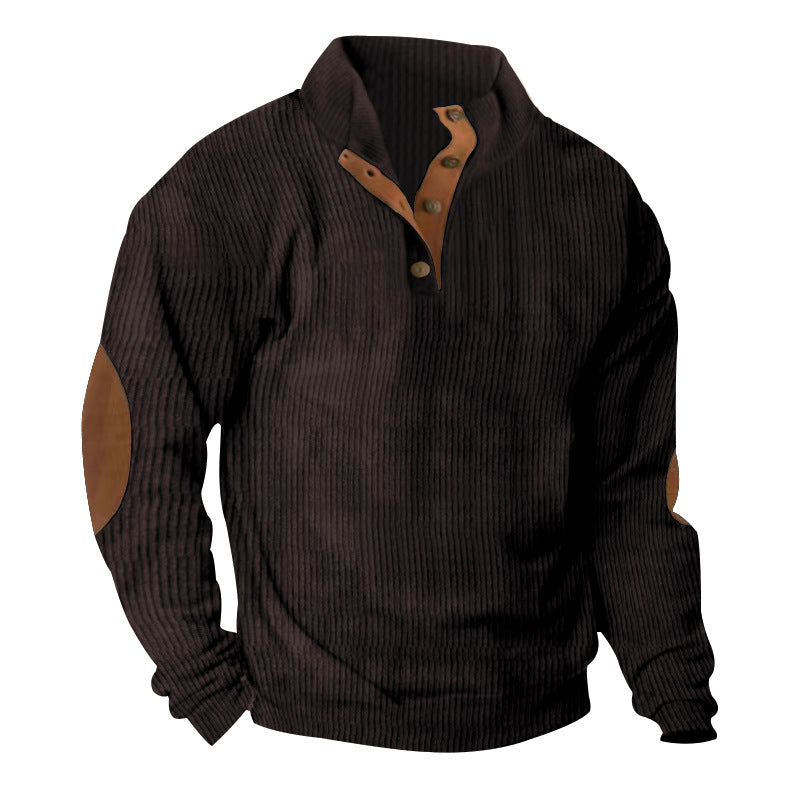 Corduroy Casual Stand Collar Long-sleeved Sweater - Dumlong.com