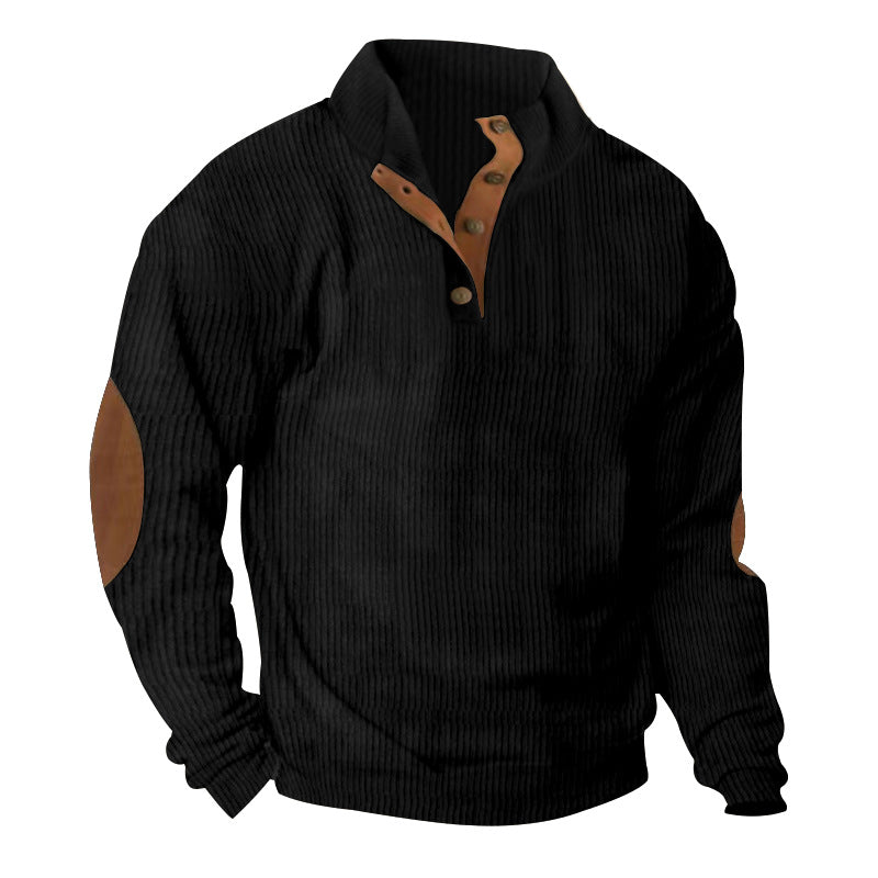 Corduroy Casual Stand Collar Long-sleeved Sweater - Dumlong.com